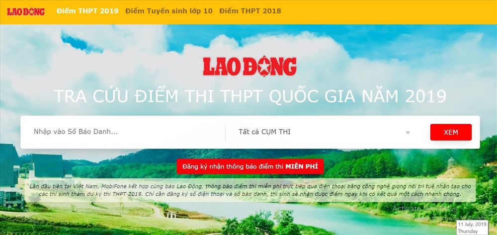 Đăng ký nhận điểm thi THPT quốc gia miễn phí qua điện thoại từ Báo Lao Động