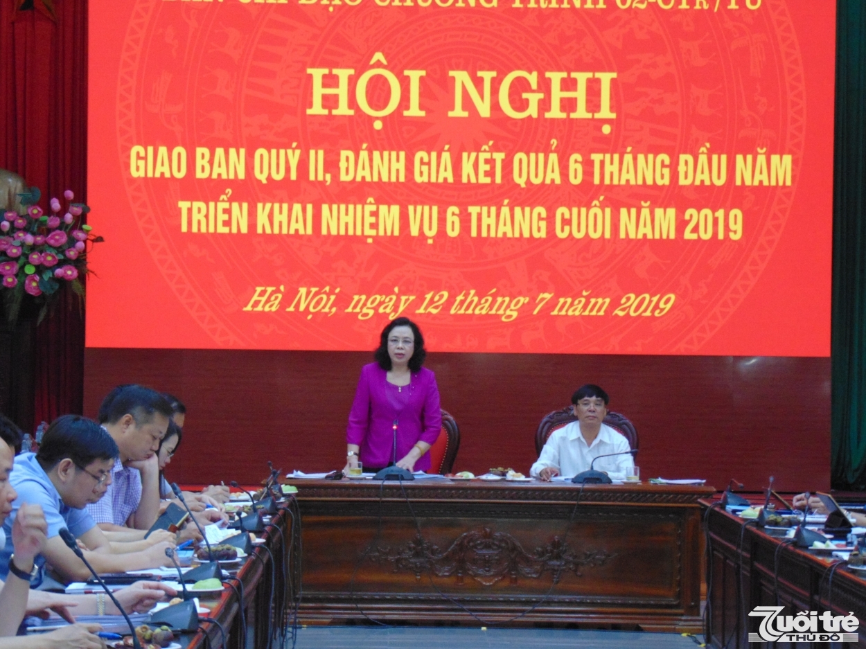 Đồng chí Ngô Thị Thanh Hằng, Ủy viên Trung ương Đảng, Phó Bí thư Thường trực Thành ủy, Trưởng ban Chỉ đạo Chương trình 02 chủ trì hội nghị giao ban quý II