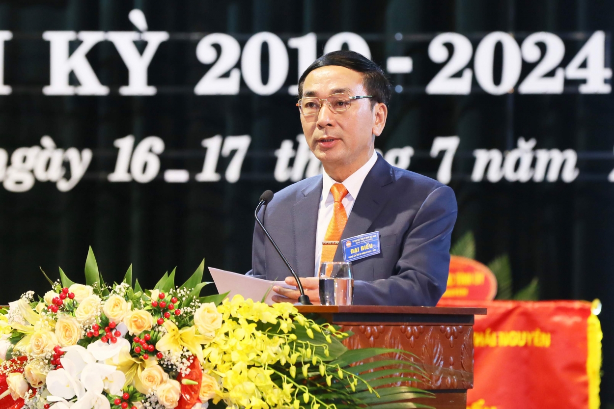 Ủy viên Trung ương Đảng, Bí thư Tỉnh ủy Thái Nguyên Trần Quốc Tỏ phát biểu tại Đại hội.