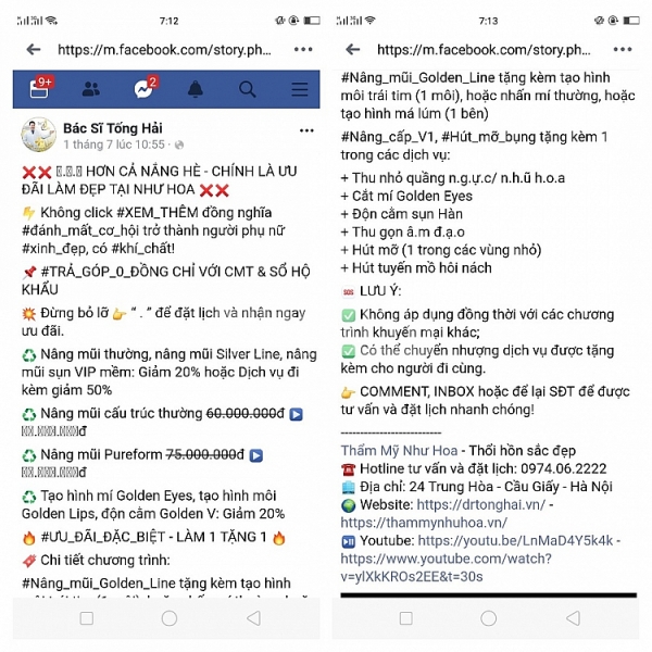 Gỡ bỏ các thông tin quảng cáo trên trang Web nhưng lại rầm rộ trên facebook