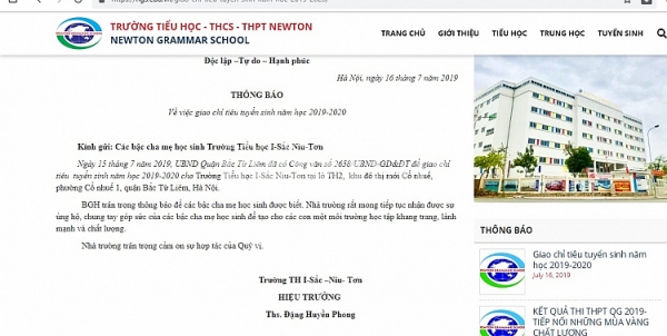 Thông báo về việc vẫn được giao chỉ tiêu tuyển sinh năm học 2019 - 2020