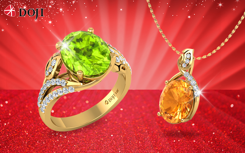 Những món trang sức đá màu Peridot, Citrine...  của DOJI đều tôn lên phong cách cổ điển của những tín đồ thời trang