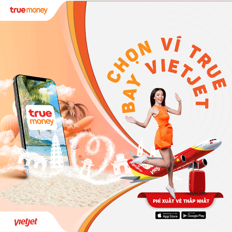 Với ứng dụng ví điện tử TrueMoney, khách hàng có thể mua vé VietJet bất cứ khi nào và thanh toán tiện lợi 24/7 ngay trên điện thoại