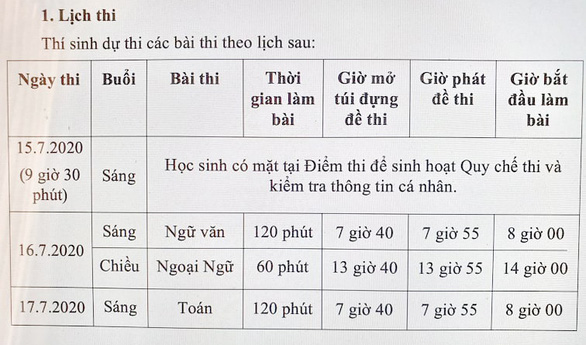 Lịch thi lớp 10 tại TP HCM năm 2020