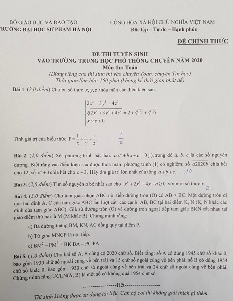 Đề chuyên Toán vào trường THPT Chuyên Sư phạm Hà Nội có tính phân loại cao