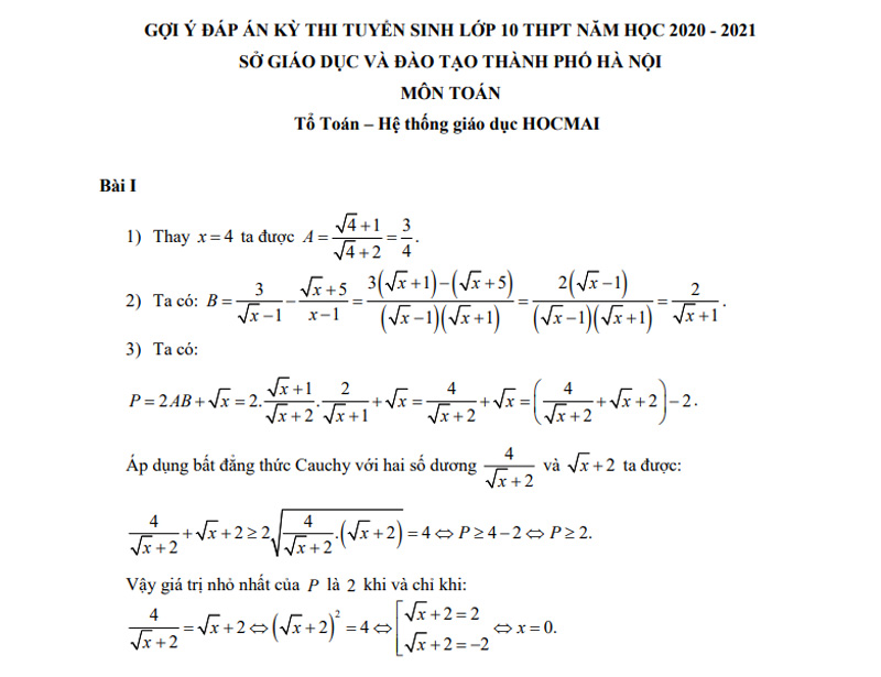 Gợi ý đáp án môn Toán thi vào lớp 10 công lập ở Hà Nội