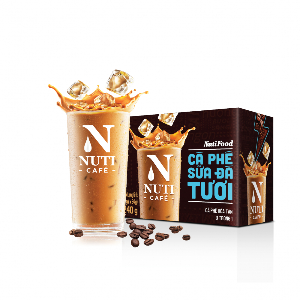Sản phẩm Nuticafé - Cà Phê Sữa Đá Tươi với hương vị gần như trọn vẹn của ly cà phê sữa đá pha phin.