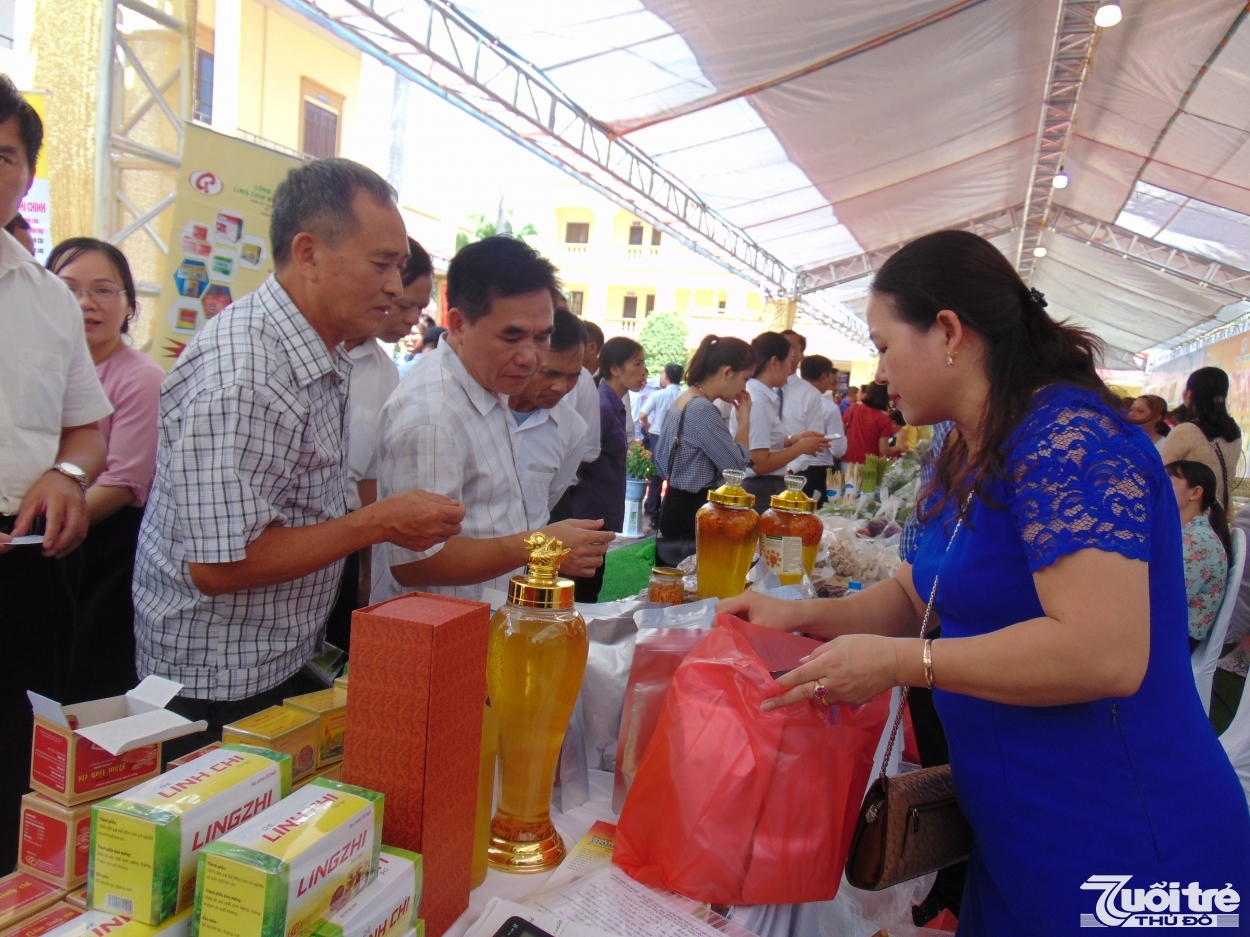 Các gian hàng tại đây chủ yếu trưng bày và giới thiệu các sản phẩm đặc sản của huyện Gia Lâm