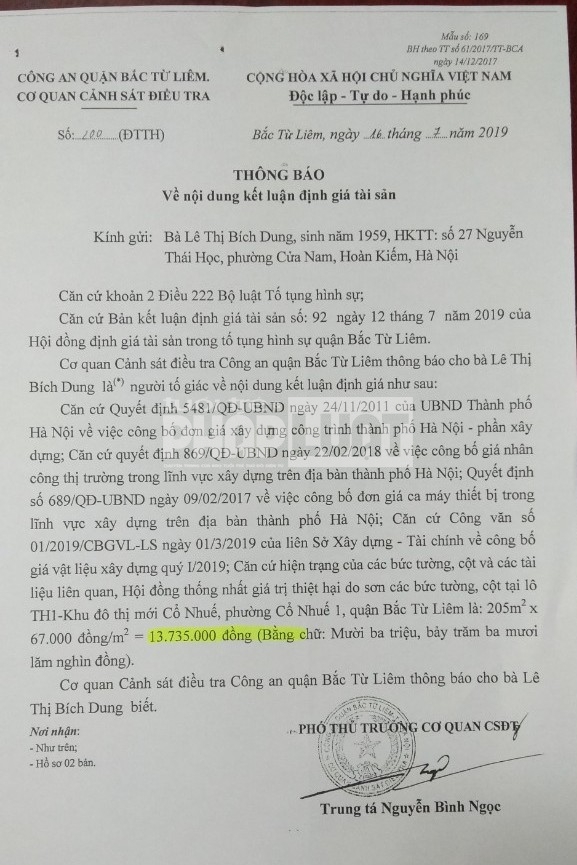 Công an quận Bắc Từ Liêm định giá một phần tài sản bị hủy hoại của Trường Pascal