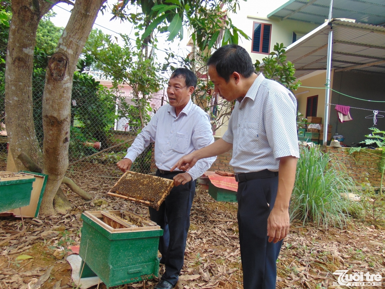 Ông Nguyễn Xuân Quyền, Giám đốc Hợp tác xã nông nghiệp Kim Sơn giới thiệu về mô hình nuôi ong lấy mật