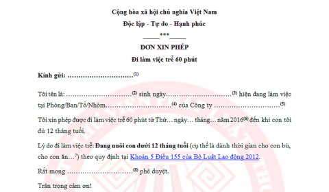 Đơn xin phép đi trễ 60 phút, hưởng nguyên lương buộc sếp phải ký