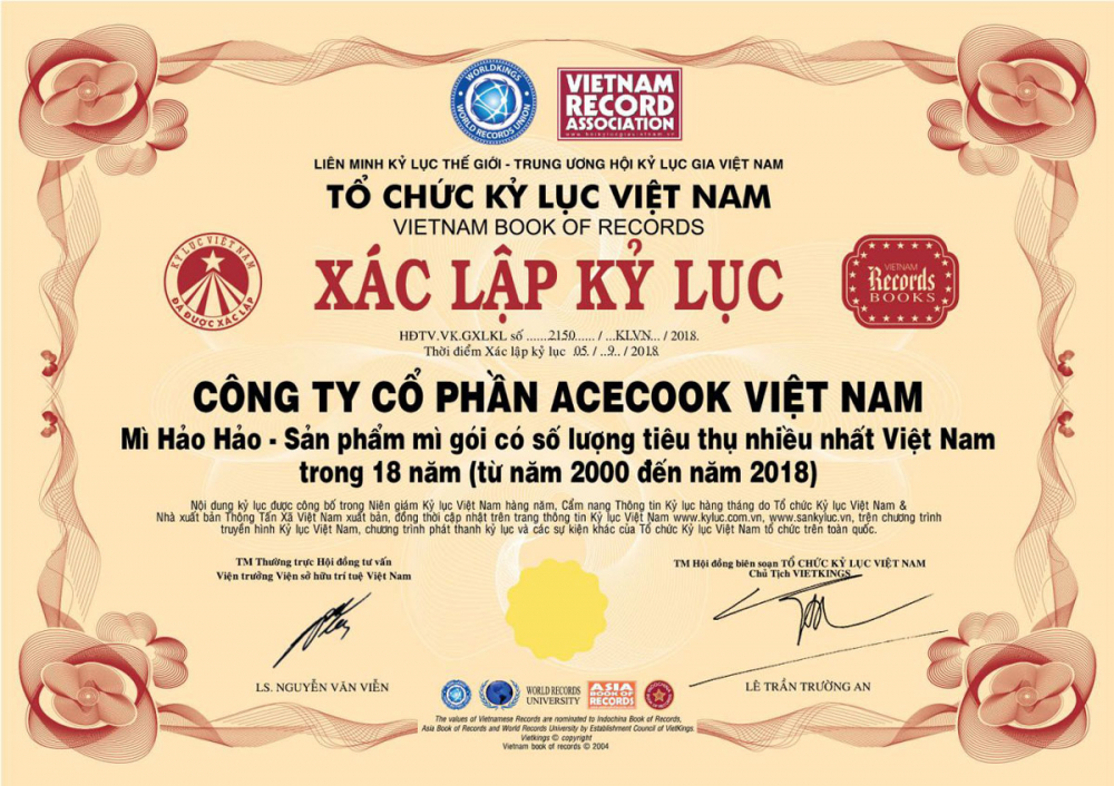 Hảo Hảo – nhãn hàng mì ăn liền nổi tiếng của Acecook Việt Nam xác lập kỷ lục “Sản phẩm mì gói có số lượng tiêu thụ nhiều nhất Việt Nam trong 18 năm”