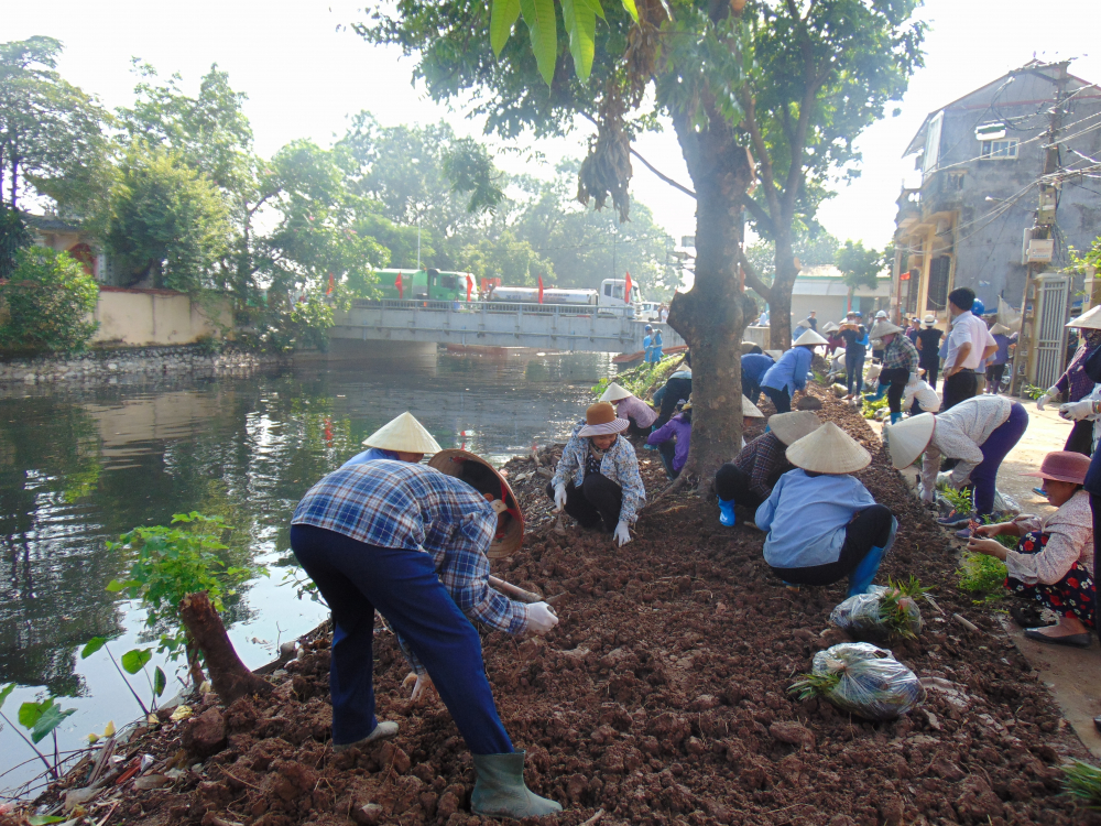 Người dân trồng hoa tại hai bên đầu cầu để tạo cảnh quan môi trường