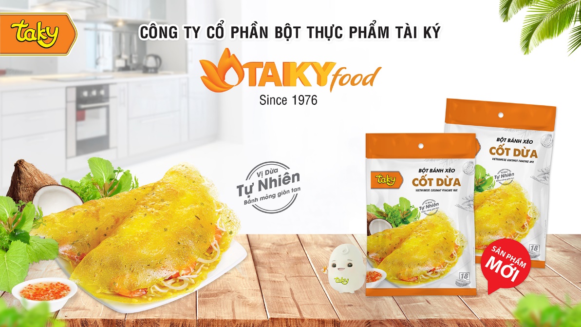 Hình ảnh sản phẩm “Bột Bánh Xèo Cốt Dừa Taky 500g” hấp dẫn người tiêu dùng.