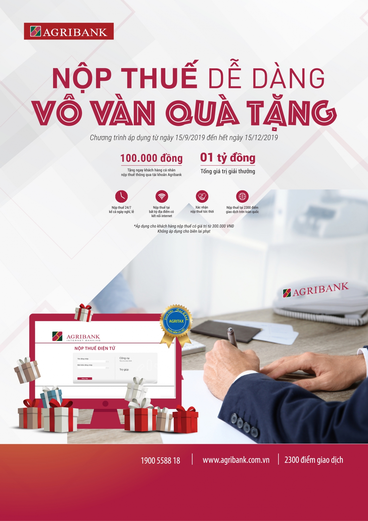 Tặng ngay 100.000đ cho 10.000 khách hàng thực hiện nộp thuế qua Agribank