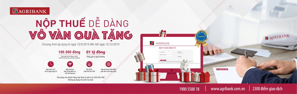 Tặng ngay 100.000đ cho 10.000 khách hàng thực hiện nộp thuế qua Agribank