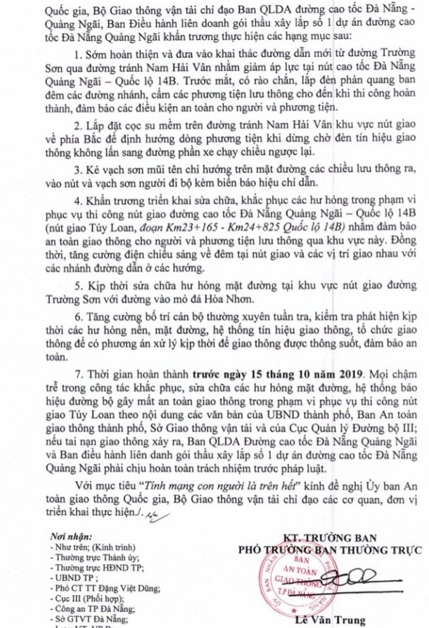 Văn bản của Sở GTVT TP Đà Nẵng về đảm bảo ATGT tại ngã tư cao tốc Đà Nẵng - Quảng Ngãi giao Quốc lộ 14B