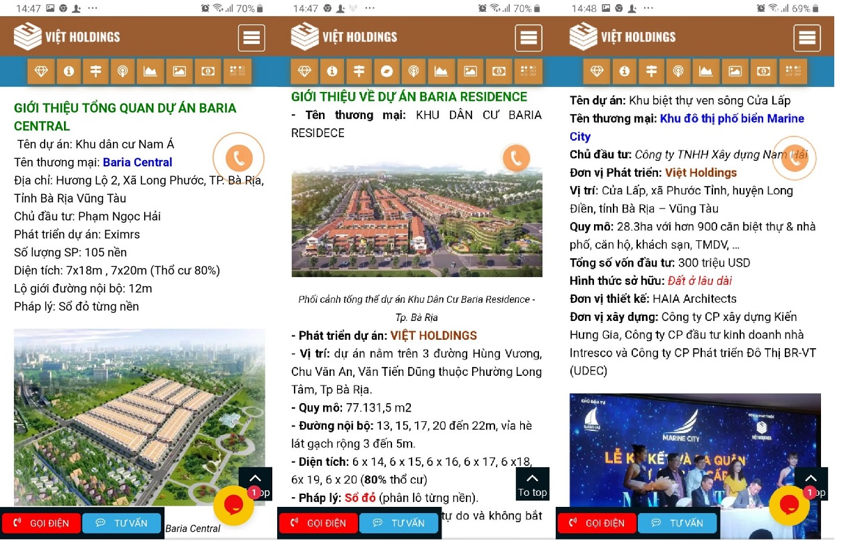Dự án Baria Central, Baria Residence, Marine City đang được Công ty Việt Holdings chào bán, thu tiền của khách hàng
