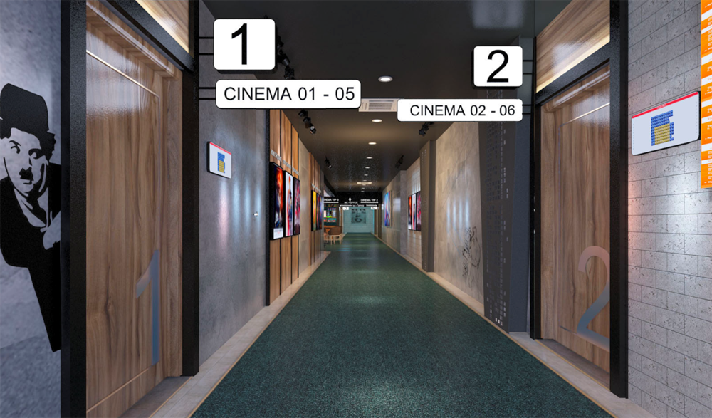 Khu vực hành lang của các phòng chiếu phim