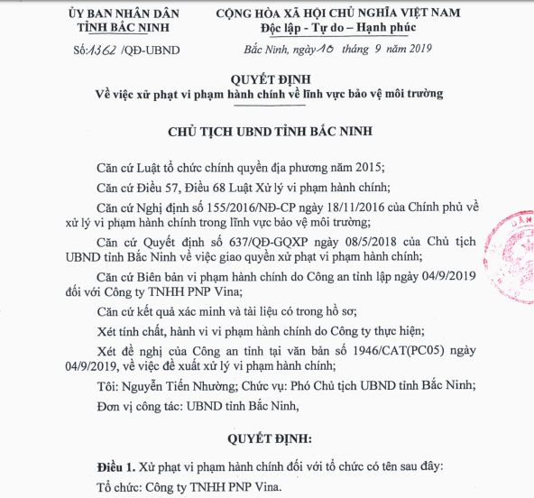 Phạt 163 triệu đồng Công ty TNHH PNP Vina xả thải gây ô nhiễm môi trường