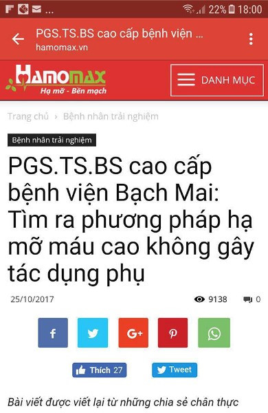 Sử dụng hình ảnh của PGS.TS Bệnh viện Bạch Mai để quảng cáo, Hanomax bị xử phạt 85 triệu đồng