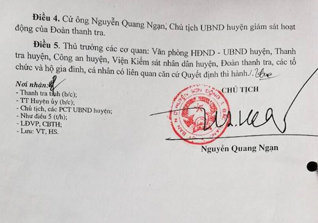 Quyết định thanh tra đột xuất của UBND huyện Sơn Động.