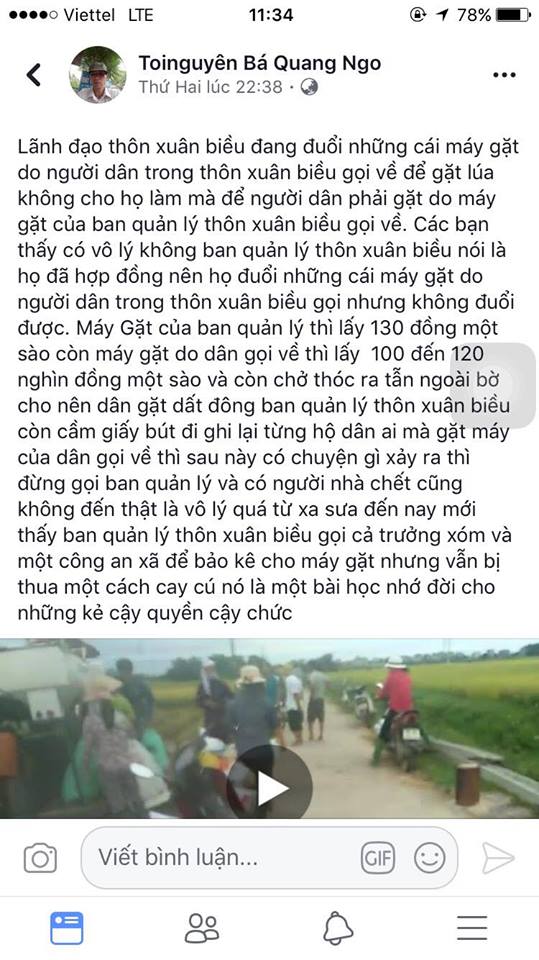 Nội dung tài khoản Facebook với tên “Toinguyên Bá Quang Ngo” đăng tải.