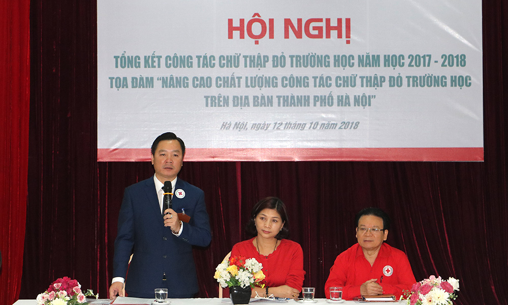 Đồng chí Nguyễn Sỹ Trường, Ủy viên Ban Thường vụ Trung ương Hội, Chủ tịch Hội Chữ thập đỏ TP Hà Nội phát biểu khai mạc