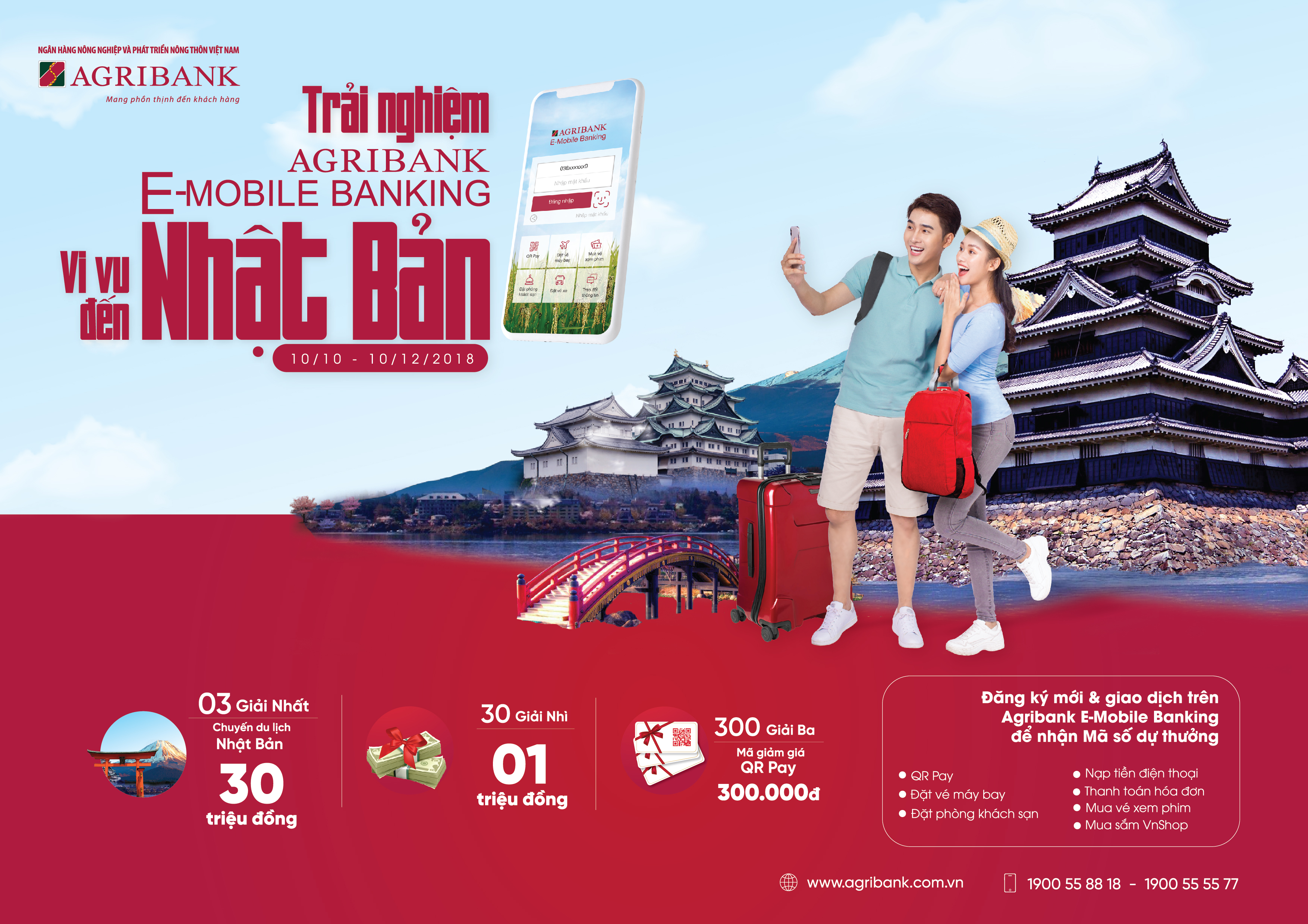 Cơ hội vi vu Nhật Bản khi đăng ký sử dụng Agribank E-Mobile Banking