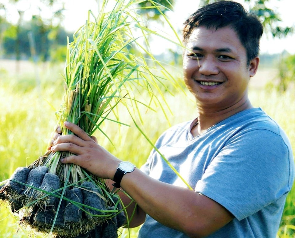 Anh Ngô Đức Thọ với những bầu cỏ vetiver