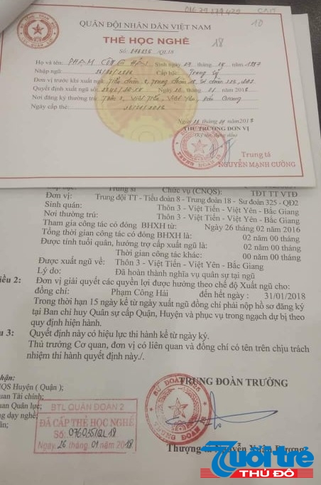 Đại tướng Ngô Xuân Lịch - Bộ trường Bộ Quốc phòng đã chỉ đạo làm rõ những nội dung Báo Tuổi trẻ Thủ đô phản ánh về dấu hiệu mua - bán thẻ học nghề của bộ đội xuất ngũ