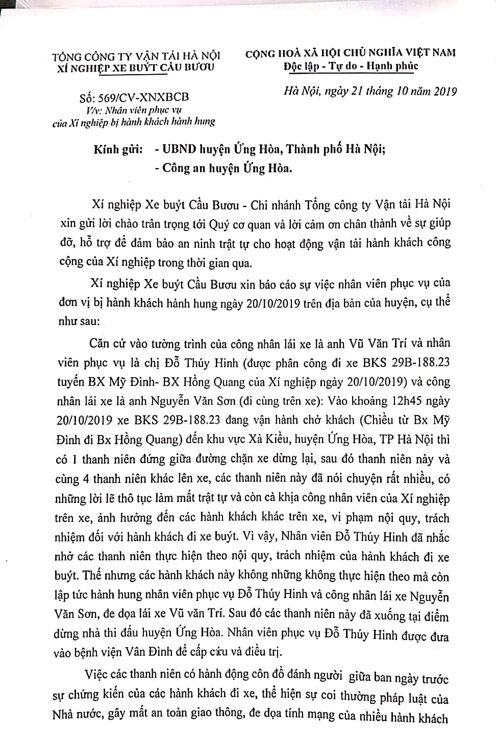 Đề nghị điều tra vụ nhóm thanh niên hành hung nữ phụ xe buýt