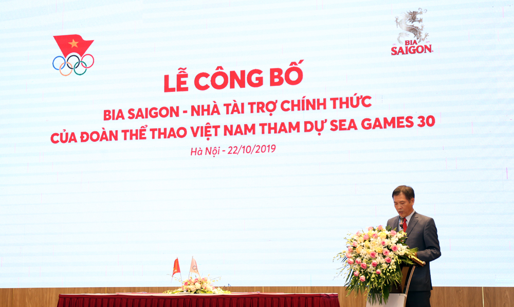 Ông Trần Đức Phấn, Phó Tổng Cục trưởng Tổng Cục Thể dục Thể thao, Trưởng đoàn Thể thao Việt Nam phát biểu tại sự kiện