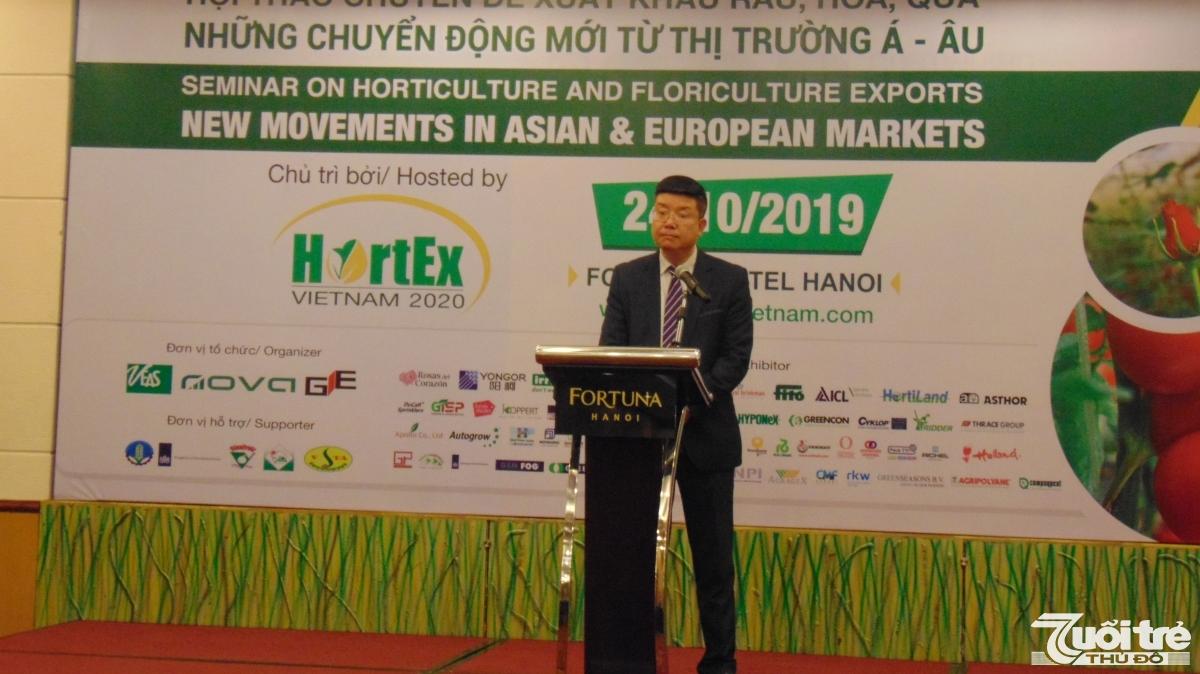 TS Lê Thanh Hòa, Phó Cục trưởng Cục Chế biến và Phát triển thị trường nông sản phát biểu tại hội thảo