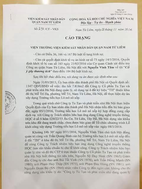 Chủ tịch HĐQT Trường tiểu học Lômônôxốp bị truy tố tội Cố ý gây thương tích
