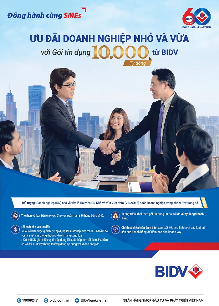 BIDV dành 10.000 tỷ đồng vốn vay ưu đãi cho doanh nghiệp nhỏ và vừa