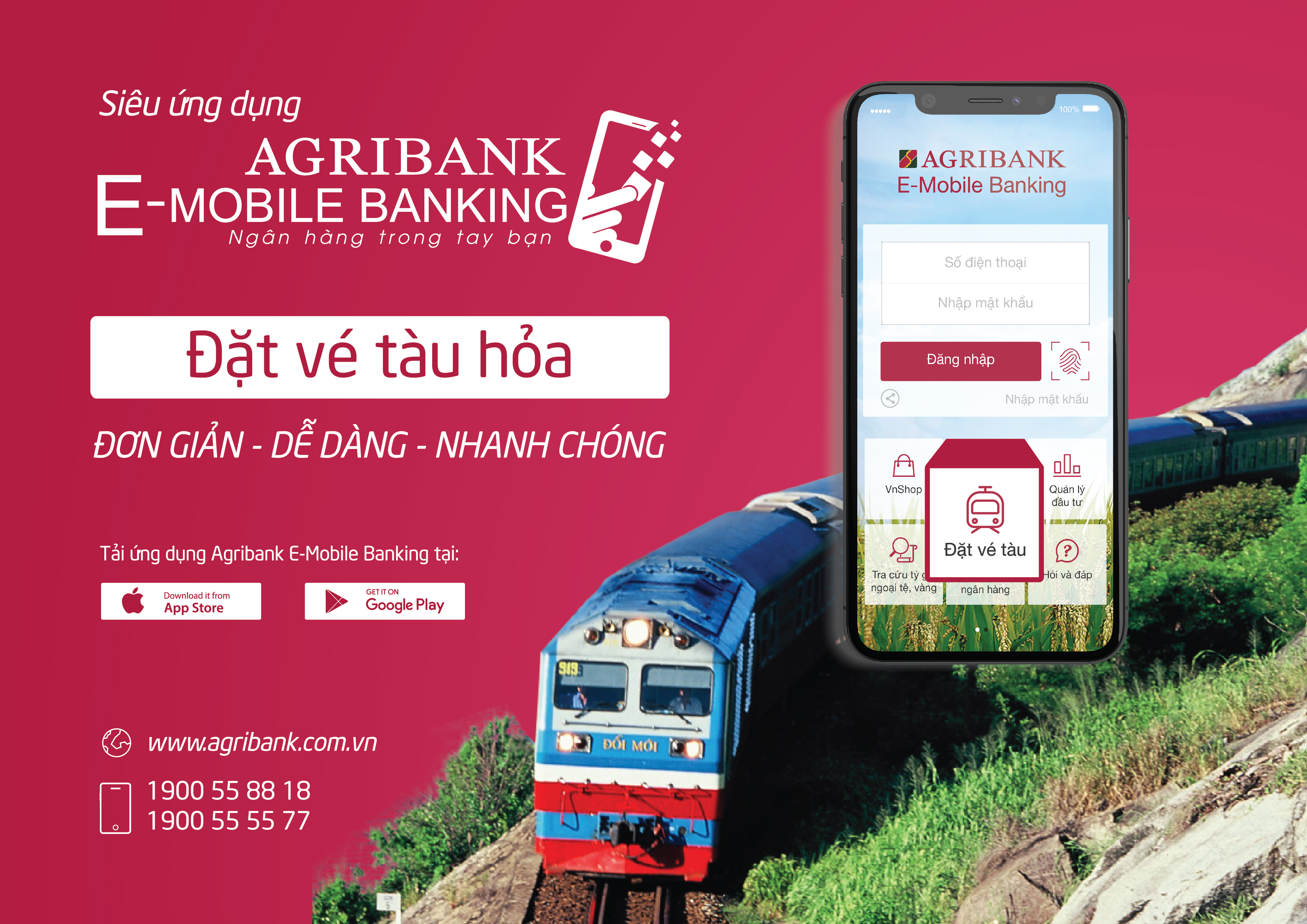 Đặt vé tàu hỏa trực tuyến ngay trên Ứng dụng Agribank E-Mobile Banking