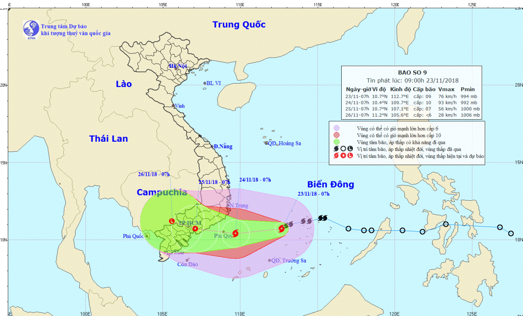 Đường đi của cơn bão số 9.