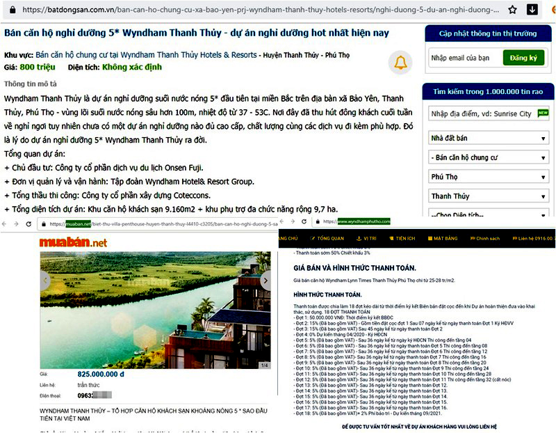 Dự án Wyndham Lynn Times Thanh Thủy được nhiều trang mua bán bất động sản rao bán rầm rộ