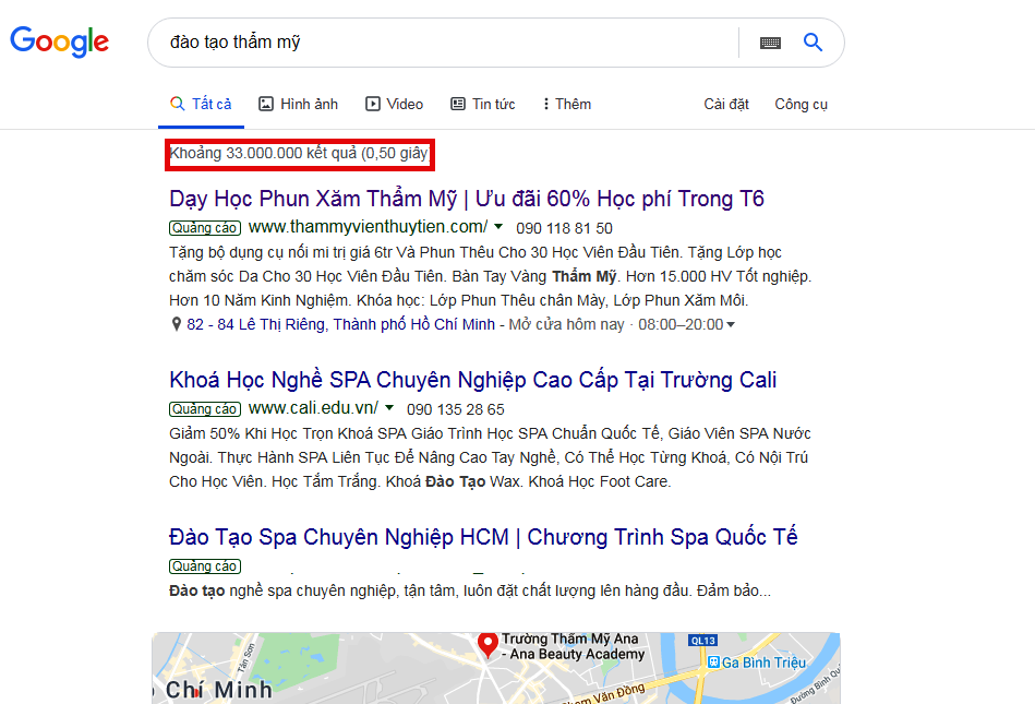 Chỉ cần gõ cụm từ “đào tạo thẩm mỹ” trên công cụ tìm kiếm Google, trong vòng 0,50 giây đã xuất hiện hơn 33 triệu kết quả