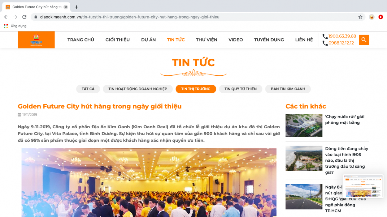 Tại trang website:diaockimoanh.com.vn giới thiệu đã có 95% sản phẩm dự án Golden Future City được khách hàng xác nhận quyền ưu tiên.