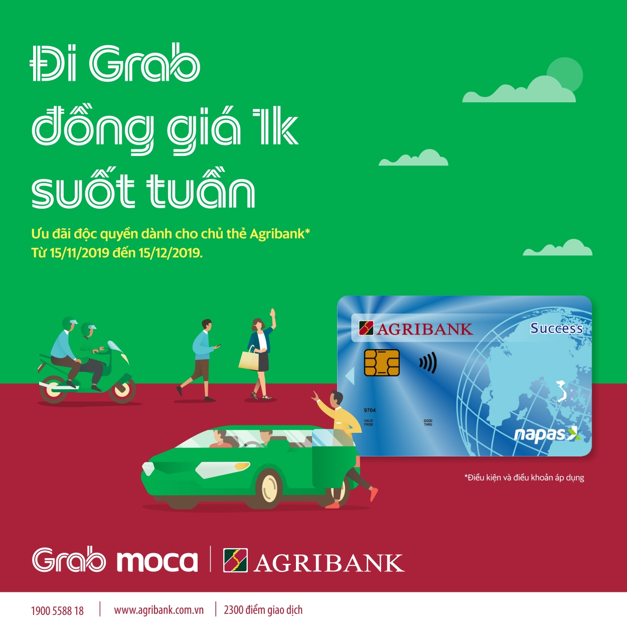 Cùng thẻ Agribank đi Grab 1k suốt tuần