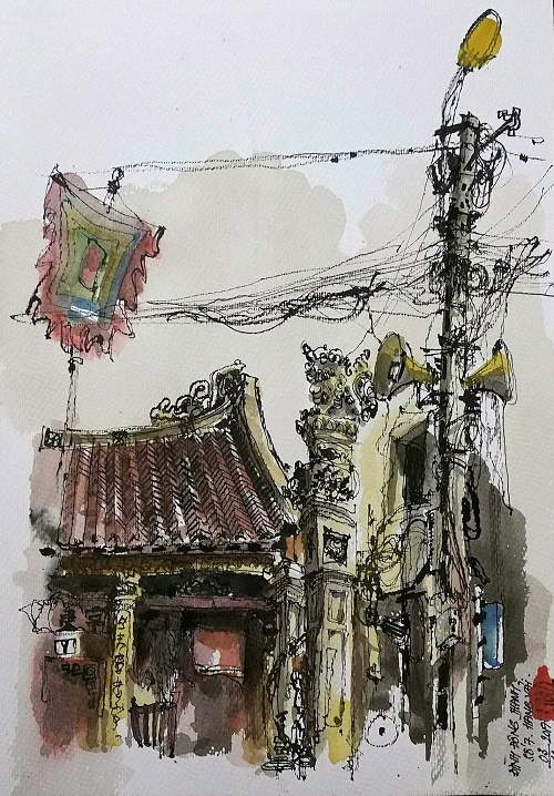 Khám phá một Hà Nội duyên dáng qua các bức ký họa