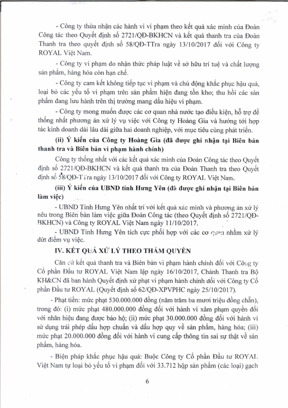 Công ty ROYAL Việt Nam bị phạt hơn 500 triệu đồng