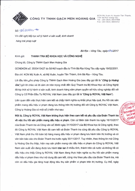 Công ty ROYAL Việt Nam bị phạt hơn 500 triệu đồng