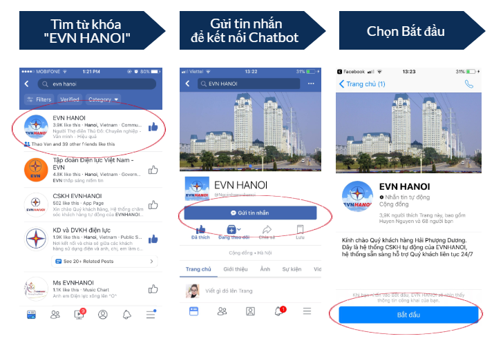 Chatbot 2.0 trên Fanpage Facebook EVN HANOI