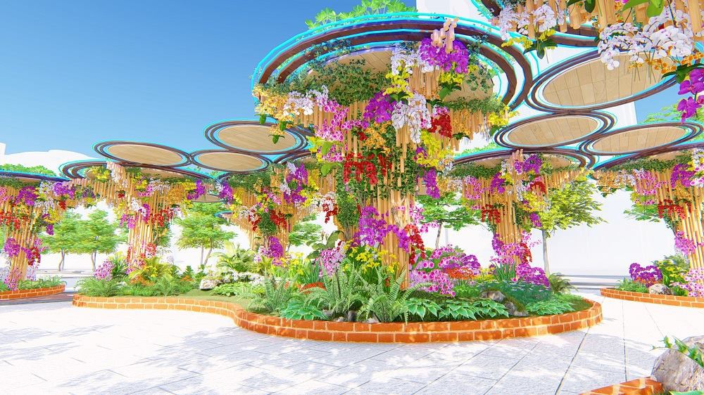 Đường hoa năm nay được trang trí với nhiều loại hoa rực rỡ, nổi bật