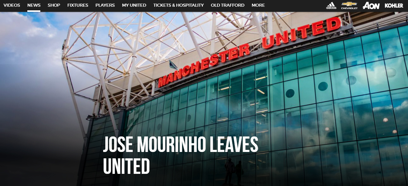 Câu lạc bộ Manchester United sa thải huấn luyện viên Jose Mourinho