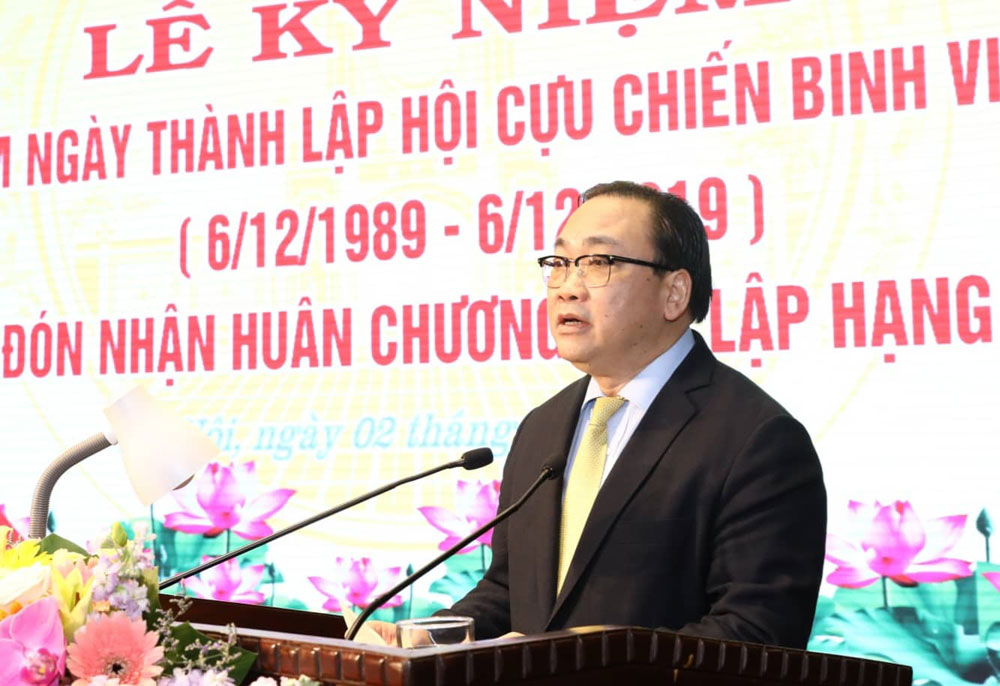 Bí thư Thành ủy Hà Nội Hoàng Trung Hải phát biểu tại lễ kỷ niệm.