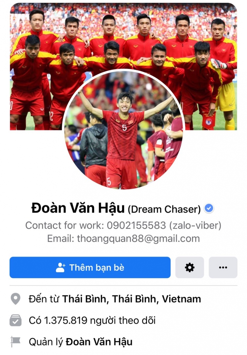 Trang cá nhân Facebook của Văn Hậu có hàng nghìn lượt người theo dõi